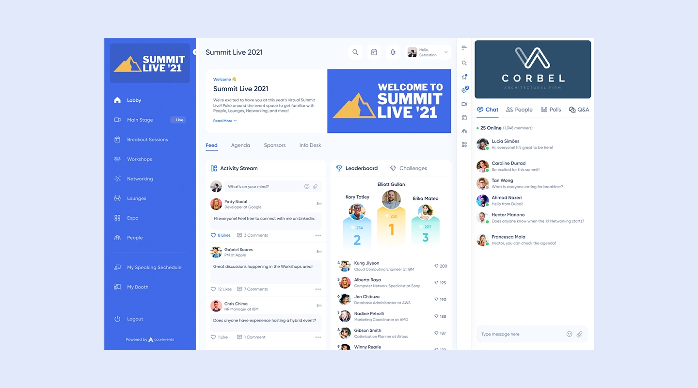 Accelevents event platform interface for registration and engagement