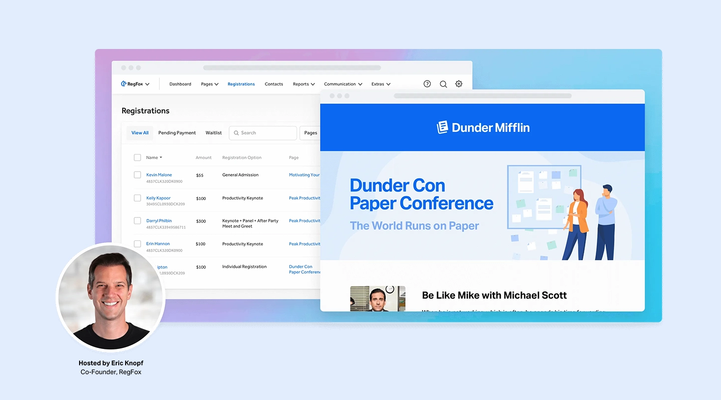 RegFox registration and payment platform interface for events