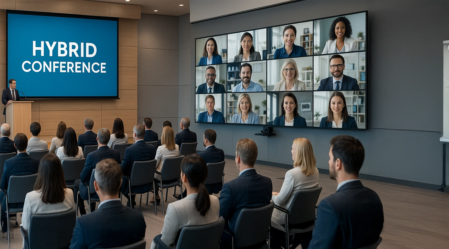 Illustration of conference theme and format planning with branding concepts, session types, and agenda structure