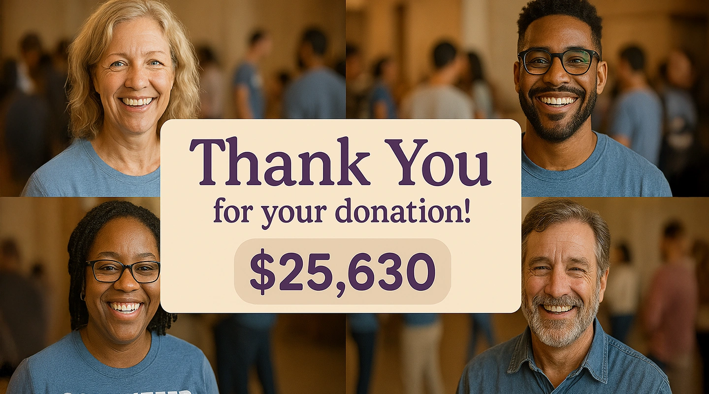 Collage of smiling charity event attendees