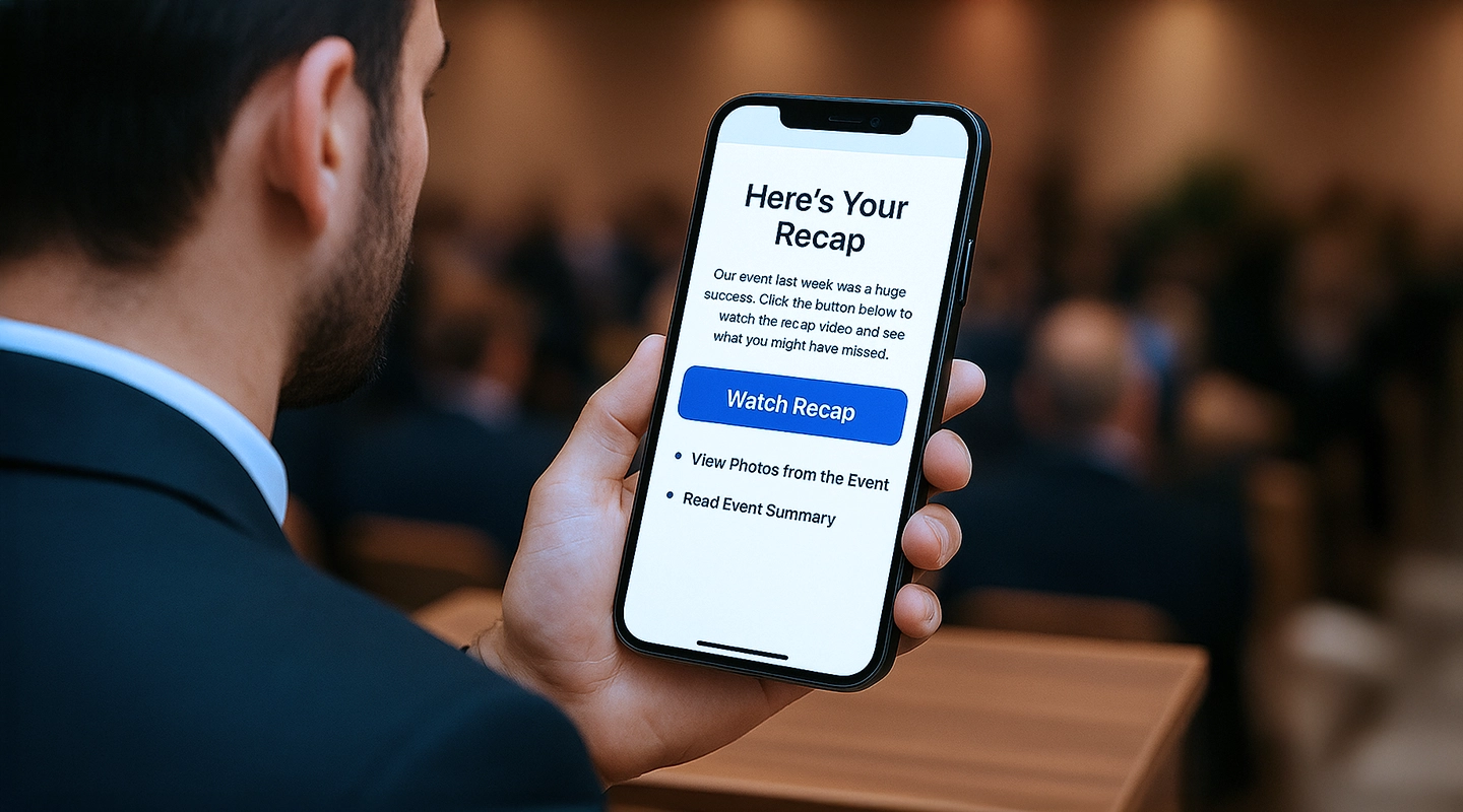 Event landing page follow-up example with post-event content and audience engagement prompts
