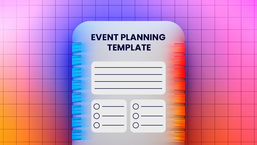 Illustrated event planning template cover with a timeline, checklist, and calendar icons