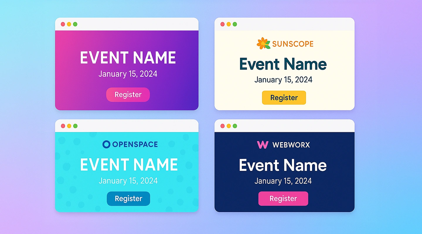 Illustration showing event sign-up tool features such as automation, attendee tracking, and secure registration