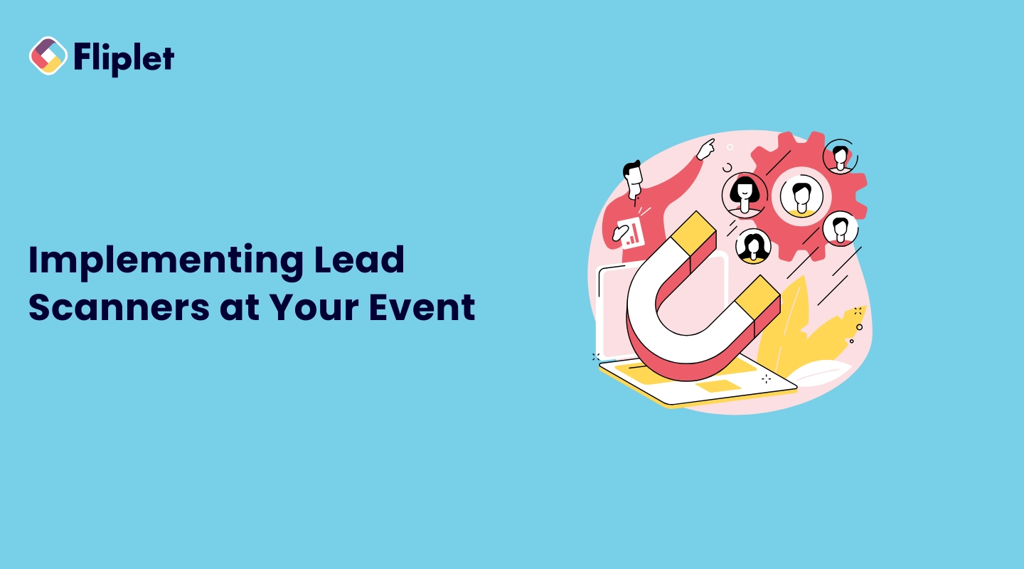 Illustration of event staff using lead scanners at a booth to capture visitor details in real time