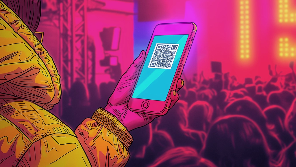 Illustrated QR code event check-in cover showing mobile scanning, attendee access, and streamlined entry