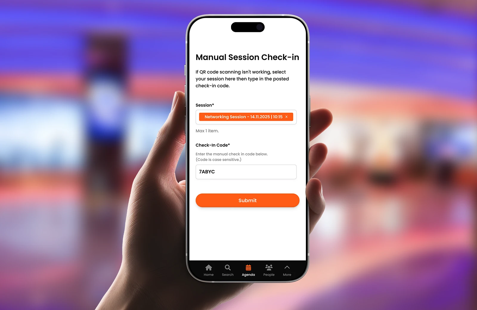 Manual session check-in interface