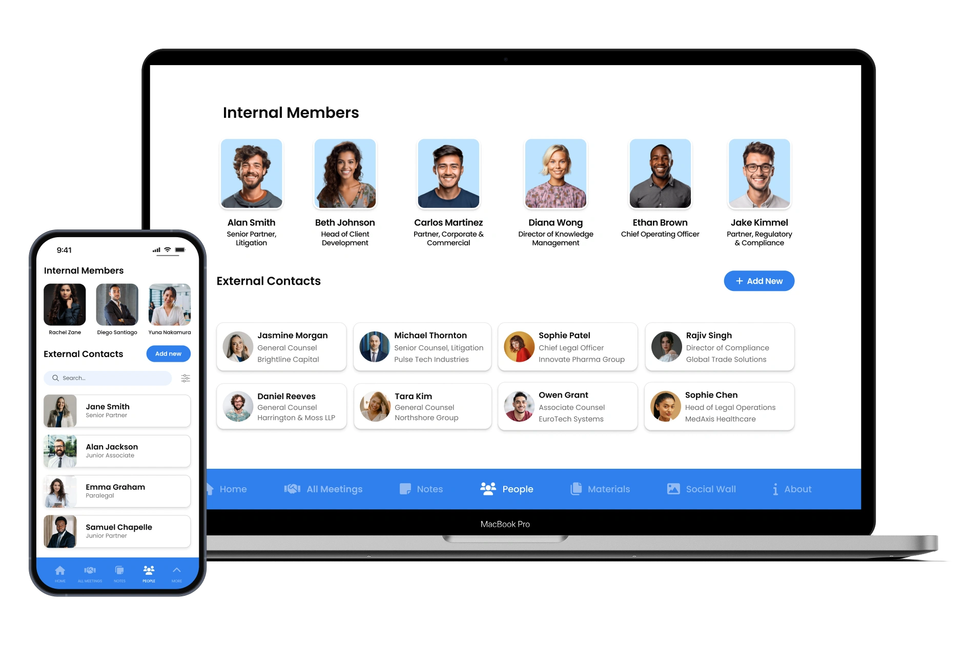 People directory screen showing contacts