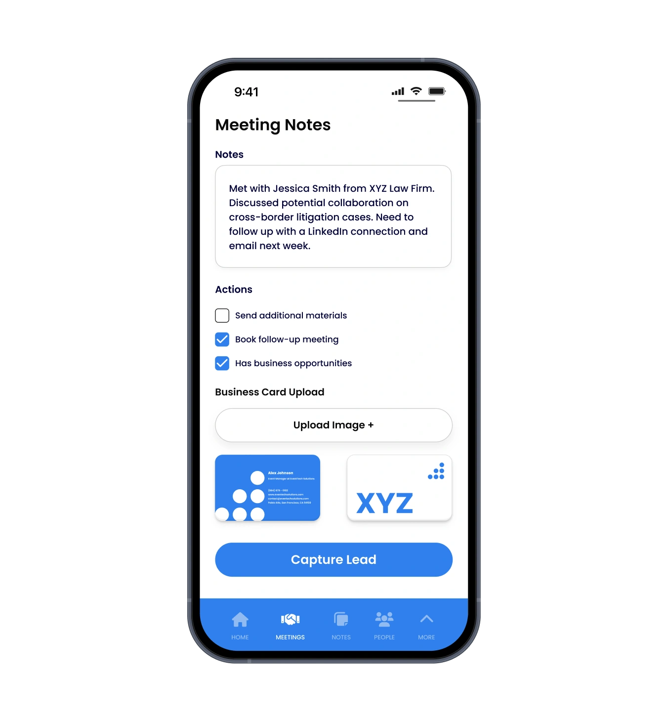 Quick contact capture screen