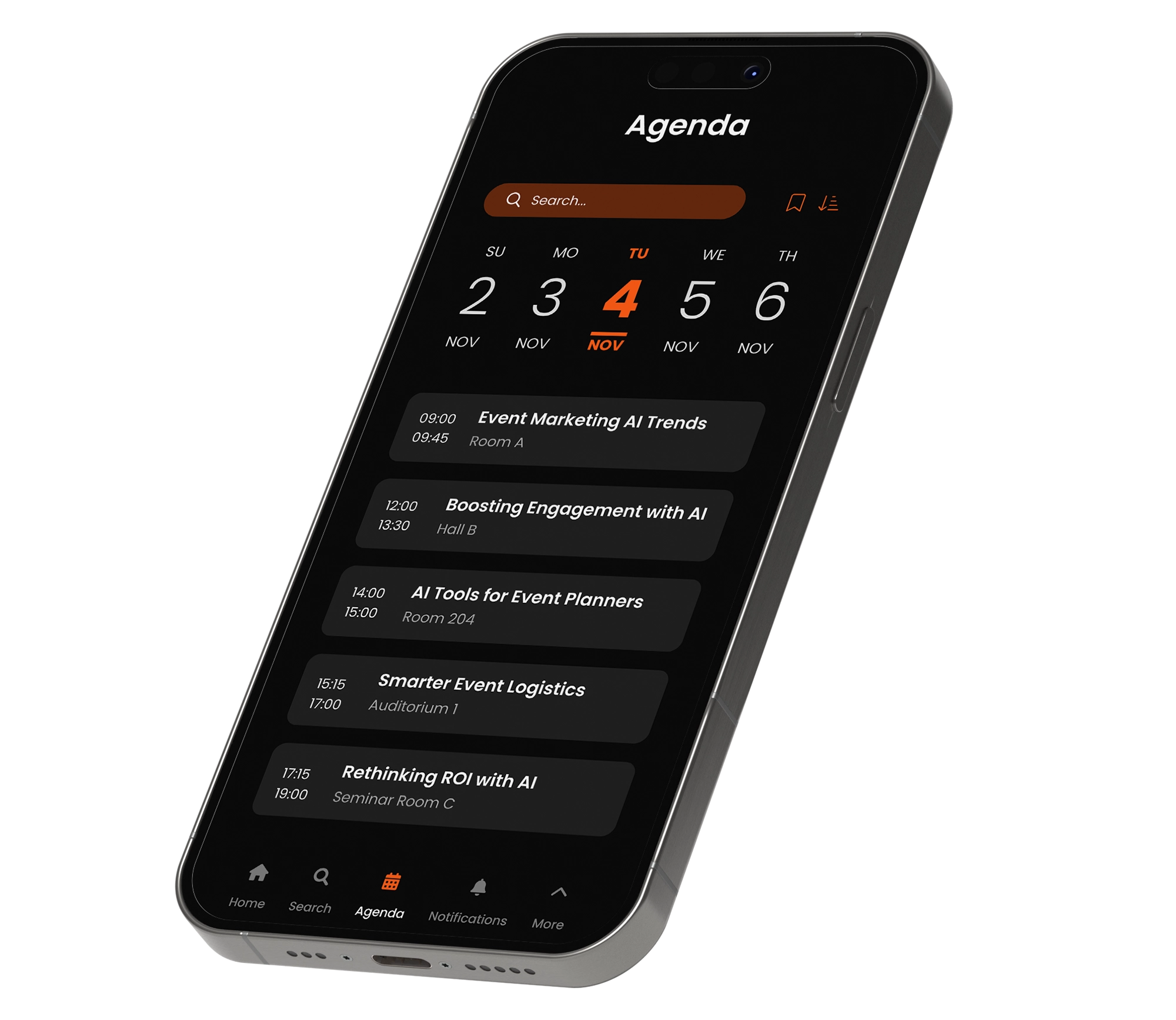 Agenda, speakers, and maps feature screenshot
