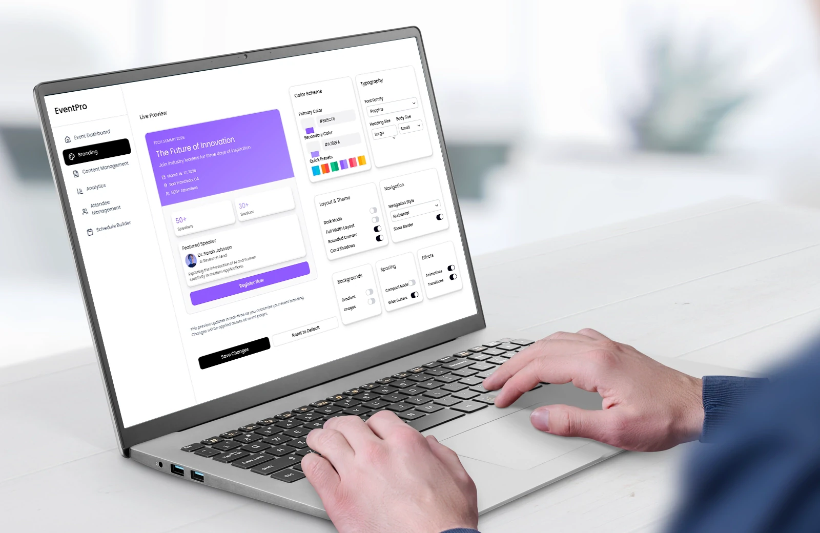 Comparison showing generic vs branded event website