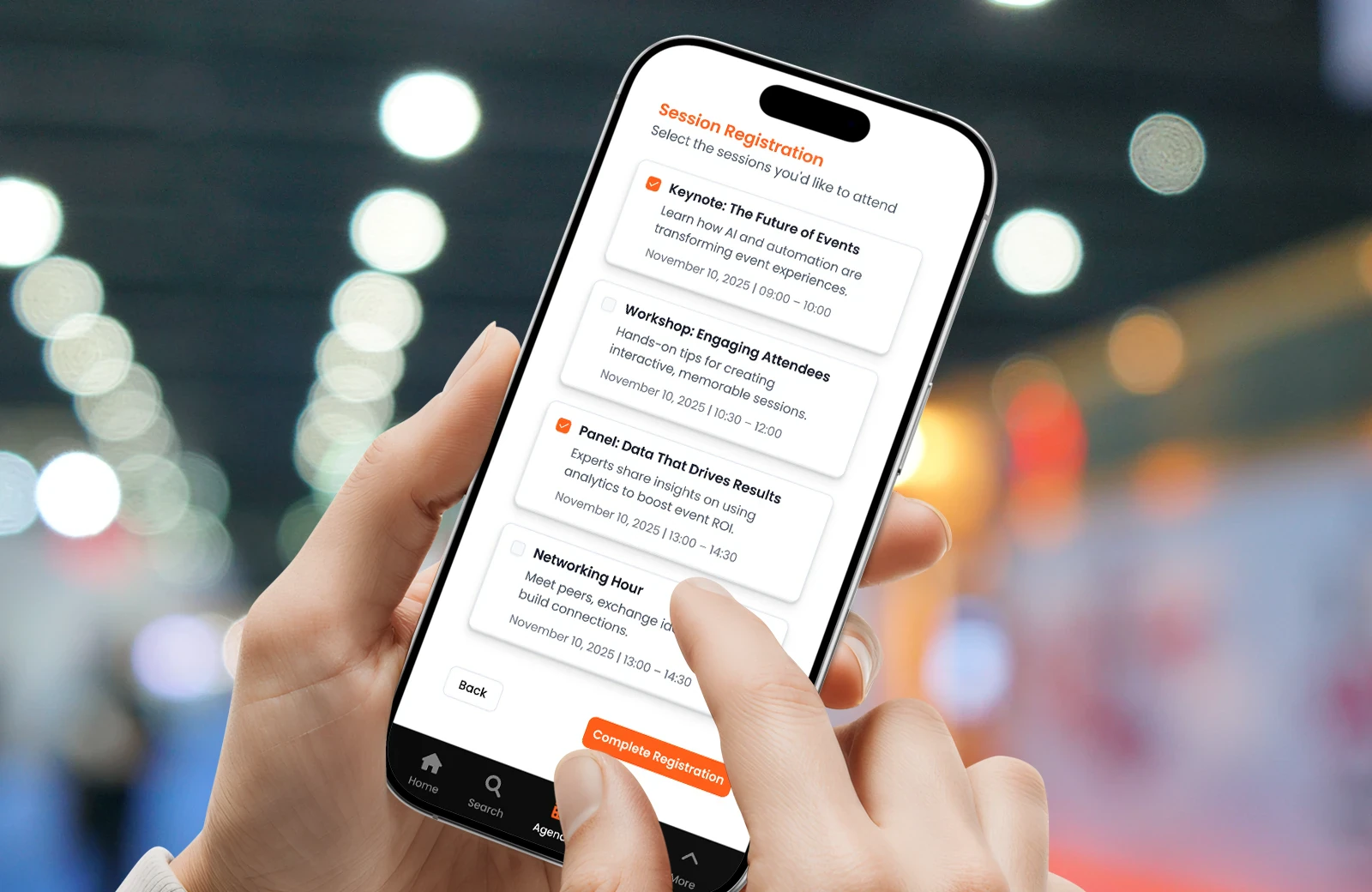 Mobile registration interface screenshots